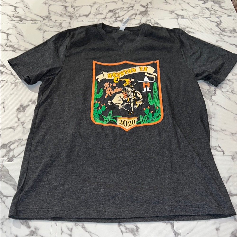Houston Rodeo 2020 Gray Graphic Short Sleeve Womens v neck Tee